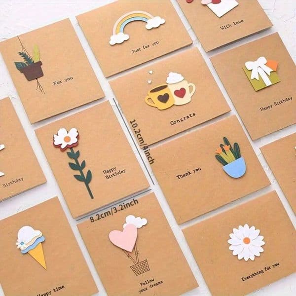 12 3D greeting card set with envelope birthday gift Thanksgiving greetings vintage DIY homemade materials 250402