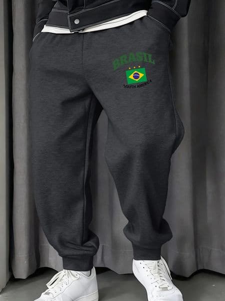 Brasil South America Prints Mans Sweatpants Warm Fleece Pant Joggers Jogging Britches Pocket Comfy AllMatch Long Pants 251104BANJIA