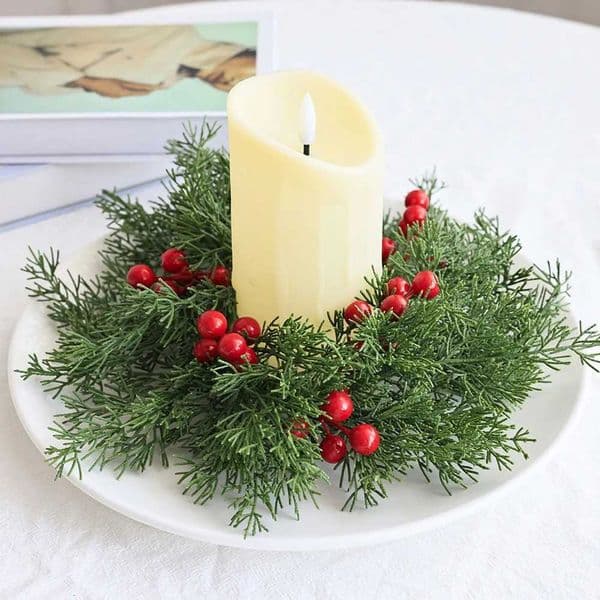 Christmas Candlestick Garland Plastic Simulation Pine Branch Red Berry Candle Wreaths Front Door Hanging Wreath Xmas DecorationXJ251106