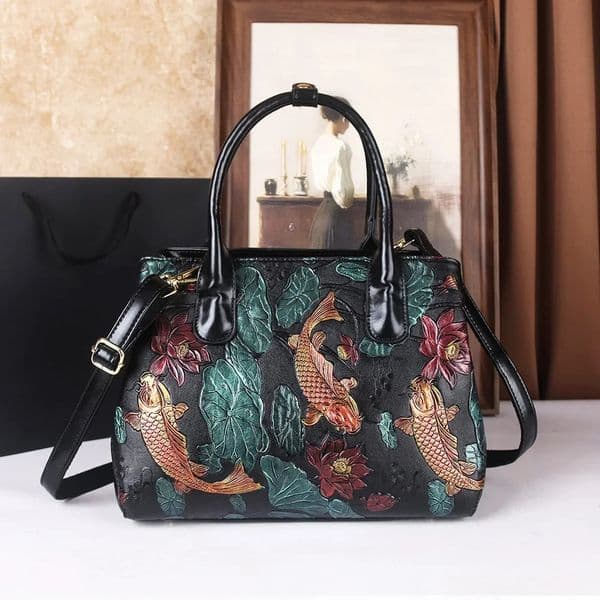 2025 singleshoulder crossbody womens bag flowerblooming koi carp middleaged mothers with large capacity handbag 251107BANJIA