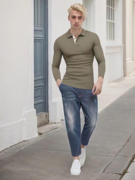 Mens Classic Long Sleeve Polo Shirt Loose Casual Button Lapel Shirt Tops 251106