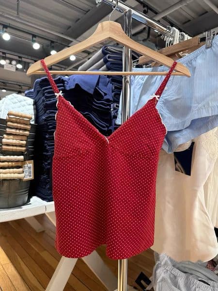 Red vest womens Vneck sleeveless Camis cotton ultrathin cut summer casual sweet preparatory style Camisol top 250407BJ