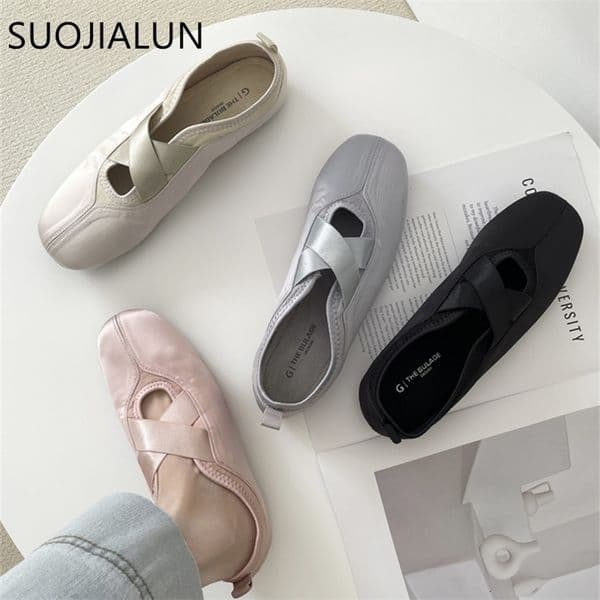 SUOJIALUN 2025 Spring Women Flat Shoes Fashion Round Toe Slip On Ladies Elegant Loafer Shoes Soft Flat Heel Boat Shoes 251103