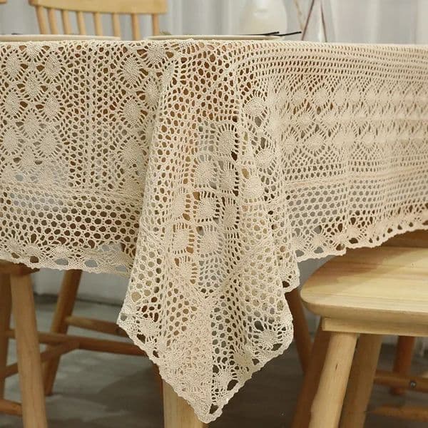 Rectangular hollow tablecloth beige countryside retro crochet dining table cover lace square tablecloth soft table flag 250403