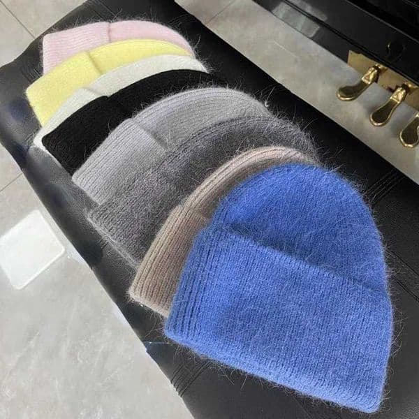 2024 Angora Knit Hat For Womens Rait Fur Fluffy Knitted Beanies Korea Luxury Bonnet Female St Warm Skullies Beanies J251103