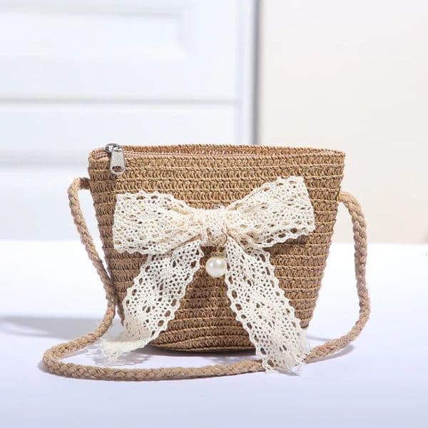 Sweet Kids Straw Woven Bag Bow Shoulder Outdoor Travel Messenger Beach Mini Childrens Coin Purse Handbag 251106BANJIA