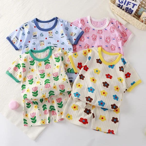 Kids Boys Girls Summer Clothing Sets Children Cute Cartoon Print Short Sleeve T-Shirt Tops with Shorts Toddler Baby Pajamas 250407