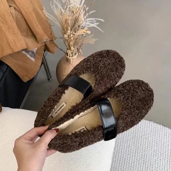 Autumn Women Comfortable Warm Fur Shoes Fashion Shallow Slip on Ladies Flats Shoes Round Toe Womens Mary Jane Shoes 251106