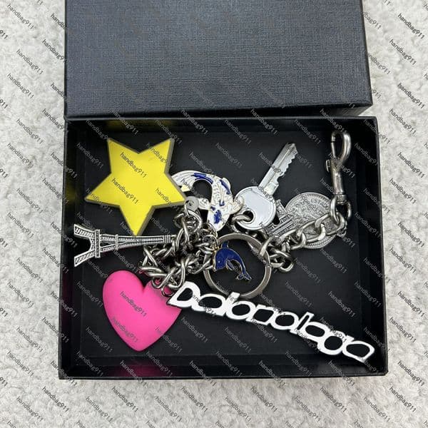 Keychains Lanyards New Rodeo Charm Metal Lock Chain Letter Rodeo Leather Keychain Handbag Backpack Handheld Crossbody Bag Car Key Product Fashion