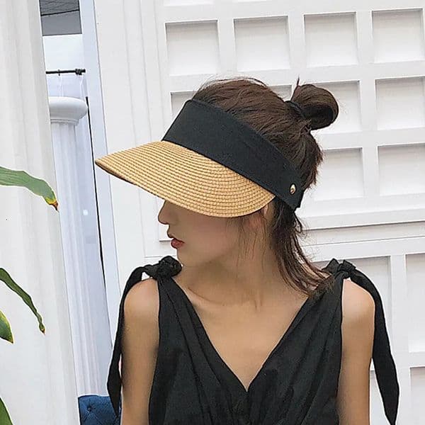 Summer Womens Straw Hat Breathable Empty Top Leisure Beach Sunshade Wide Eaves Adjustable Folding Sun 250326