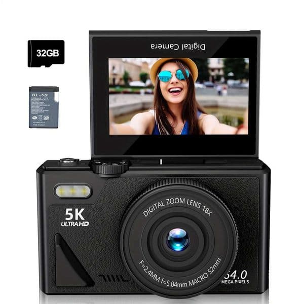 5K 75MP Digital Camera for Photography and Video Autofocus Anti-Shake Compact Vlogging YouTube Camera 3 Flip Screen with FlashW251107