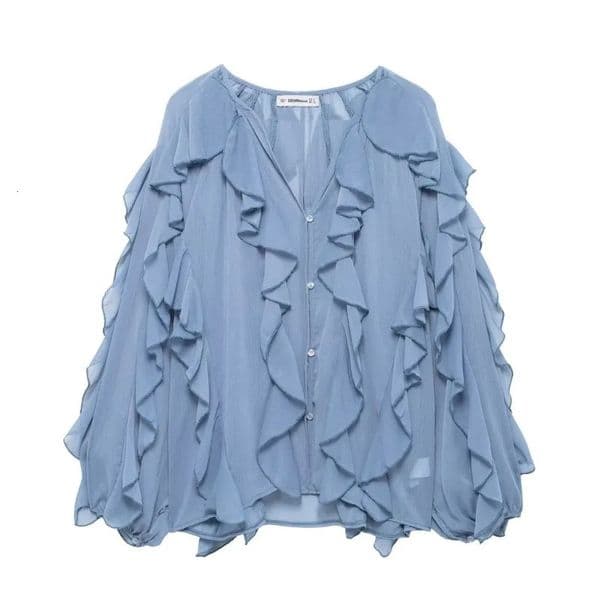 Casual Ruffle Shirt Womens Loose Lace Hollow Vneck Top Spring and 4786063 250407