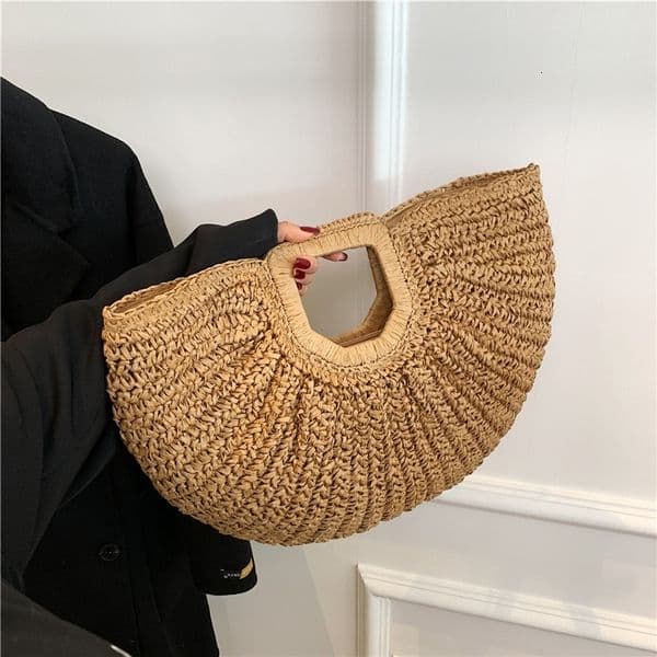 Summer Straw Women Halfmoon Beach Handbag Rattan Handmade Handle Fashion Kintted Tote Bag y251106BANJIA