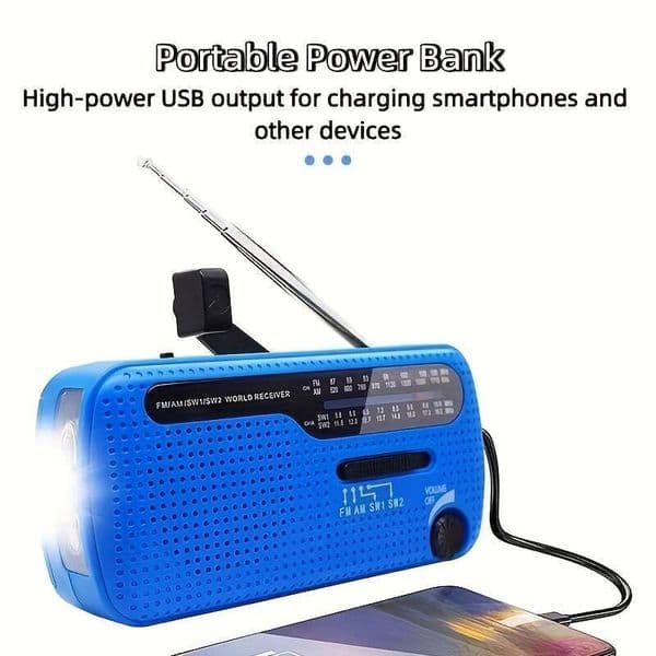 1Pc Hand-Crank Radio: Solar Power, USB Charging, 1200Mah Power Bank, Portable Am/Fm NOAA Weather With LED Flashlight, Suitable Situations, Ideal For