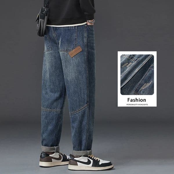 Vintage Jeans Mens Autumn Tapered Baggy Pants Casual Comfortable Fashion Label Personalized Cargo Denim Trousers 251107