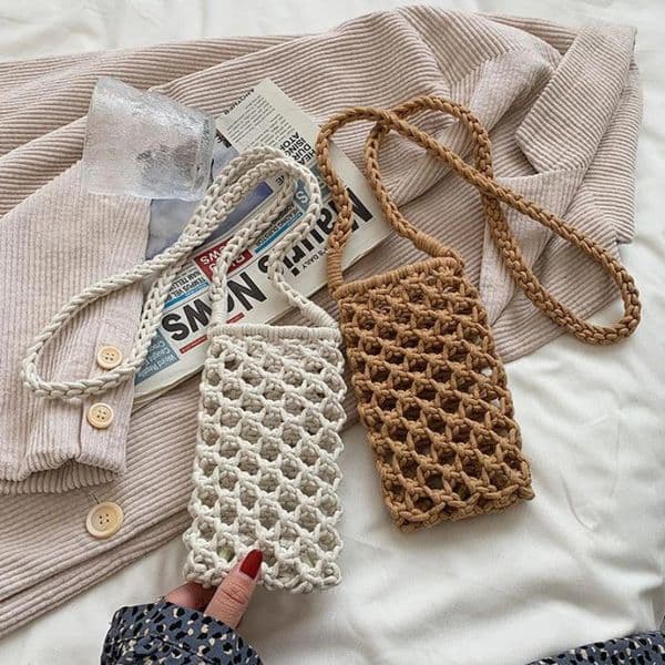 Women Fashion Small Crossbody Phone Bag Solid Color Hollowout Woven Crochet Lightweight Braided Shoulder Handbag Bags y251106BANJIA
