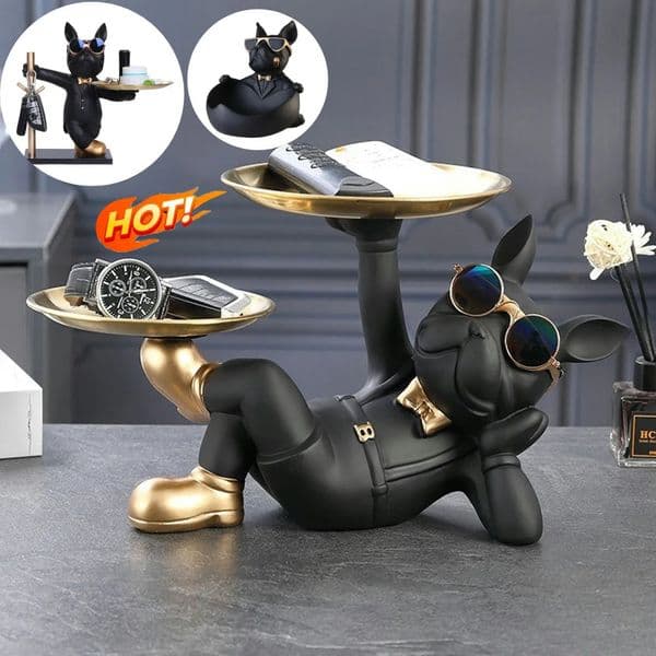 Bulldog Cool Sculpture Dog Ornament Butler Storage Box Home Decor Cool Dog Figurine Dog Statue Box Resin Cool Dog with Tray 250407BJ