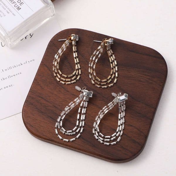 Korean style new water droplet simple dia studded earrings, personalized, fashionable and trendy, long chain women's earrings