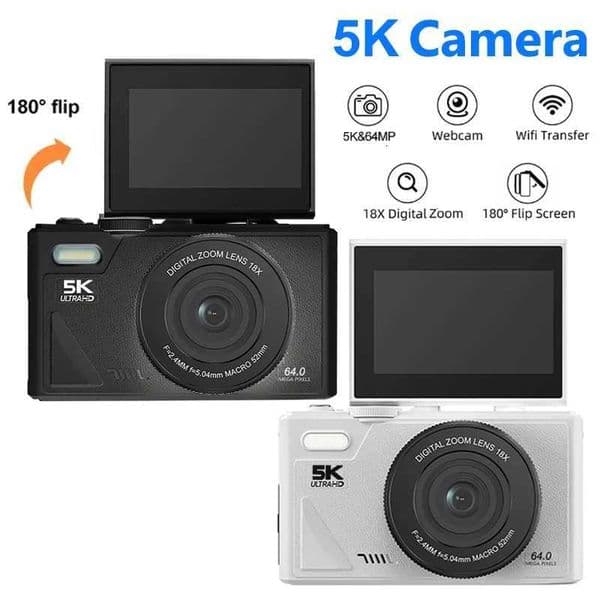 5K Compact Digital Photography Camera 18X Digital Zoom Vintage Vlog Video Recorder YouTube 64MP 3 180 Flip Screen CamerasW251107
