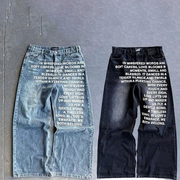Y2K men Jeans vintage American Pattern letter jeans streetwear gothic Harajuku Hip Hop men women Fashion Casual wide leg jeans 250407