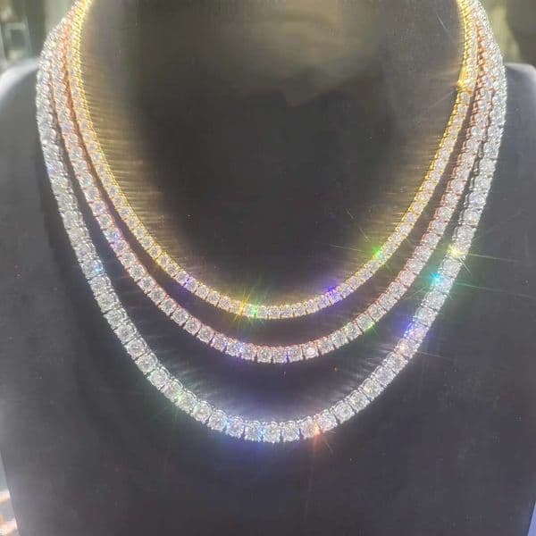 Fashion Jewelry Custom Iced Out Diamond Chian Sterling Silver 18K Gold Plated Vvs Moissanite 3mm Tennis Necklace