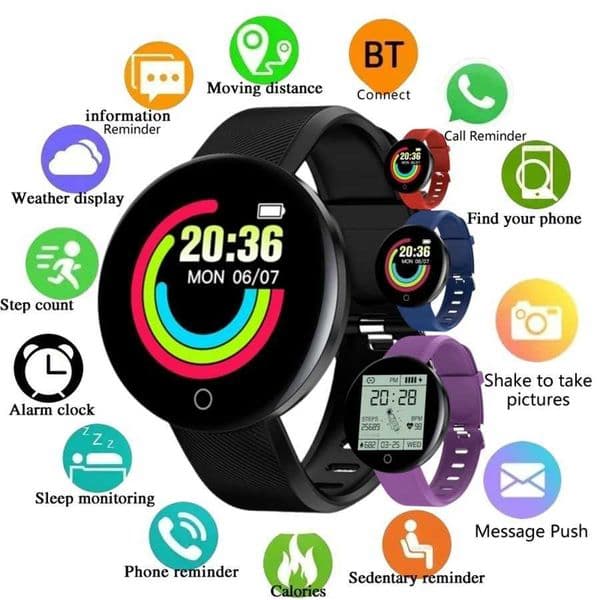 Calorie Message Remind Fitness Tracker Heart Sport Modes Smart Watch Rate Monitor Mens Digital Watch Womens D18 RoundXJ250408