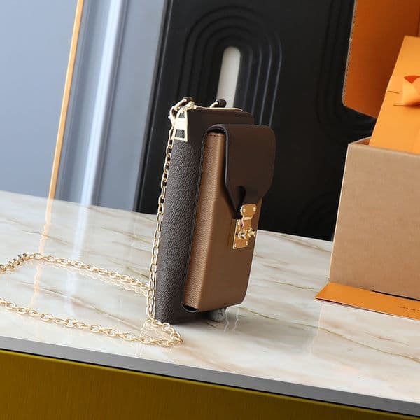 Duplex Cell Phone Bag chain purse Shoulder bag luxury designer bag Ladies Crossbody bag women luxurys handbags Fashion classic brown flower handbag with dust bag