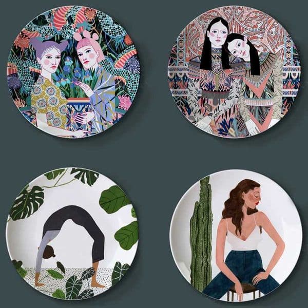 2026 Decorative Ceramic Plate With Floral Illustration, Round Art Tray Home Decor, Creative Gift For Plant Enthusiasts Free Shipping