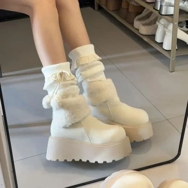 Thick Bottom Warm Anti-Slip Cotton Snow Boots Womens Winter High Heel Fleece Lined Booties Non-Slip Rubber Sole Ankle Boots 251106