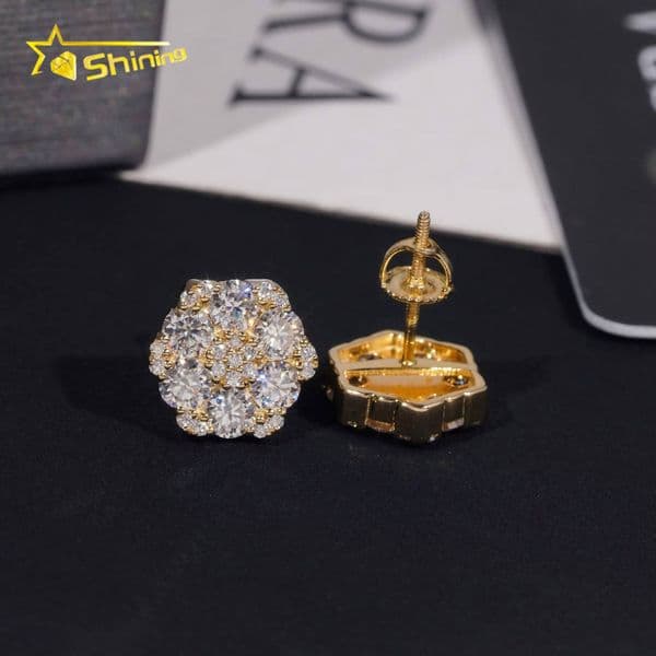 Fine Jewelry Big Luxury Cluster Flower Hip Hop Sterling Real HPHT Lab Grown Diamond Earrings 925 Solid Gold Round Cut Studs for Women