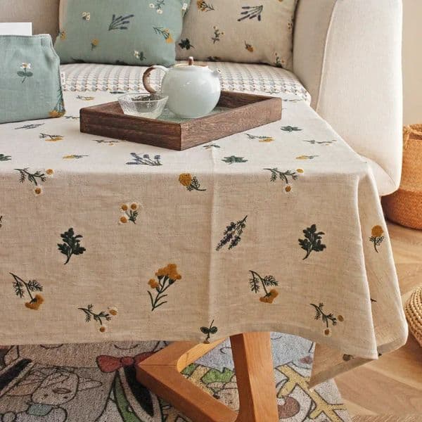 Embroidery Floral Pattern Cotton Linen Tablecloth for Home Dining Party Kitchen Coffee Picnic Indoor Outdoor Table Decor 251103