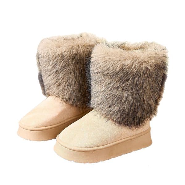 Cross border hot selling women s fur snow boots winter plush warm cotton fashion shoes thick sole anti slip comfortable outdoor fur leather shoes designer shoes