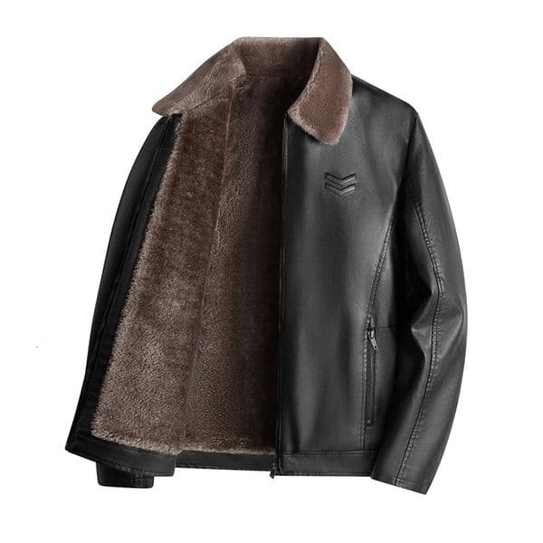 Mens Winter Faux Fur Collar Windproof Warm Coat Leather jackets Mens Clothing Vintage Brown Leather Jacket 251106