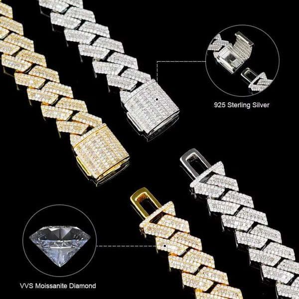 Custom 12mm 10mm Hip Hop Jewelry Vvs Iced Out Link 925 Silver Diamond Moissanite Cuban Chain
