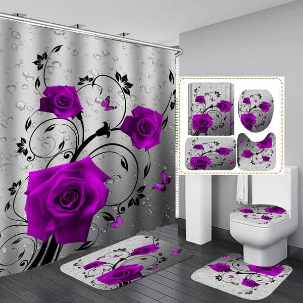 Purple Rose Shower Curtain Polyester Bath Curtain Set 3D Print 180x180 Bathroom Curtain Colorful Flowers Home Decor Drop 251106BJ