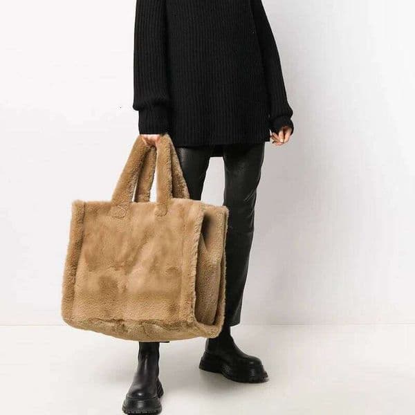 Fashion Large Tote Faux Fur Women Handbags Designer Lady Hand Bags Fluffy Soft Plush Shopper Bag Warm Winter Sac