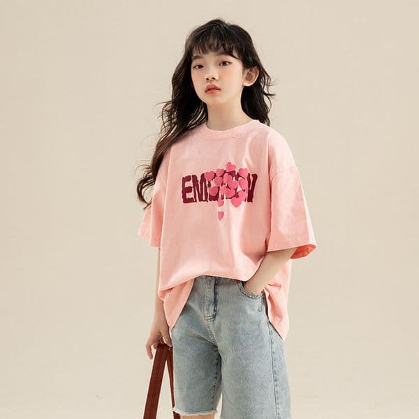 Ddmyshoesvip Summer New Short Sleeved T Shirt Mid Size Children S Pure Cotton Casual Loose Girls Printed Top Trendy