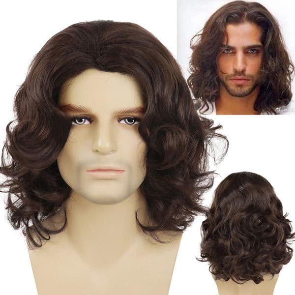 Synthetic Hair Men Brown Wig Fluffy Curly Wigs Cosplay Halloween Carnival Party Use Soft High Temperature Fiber Natural Looking 251107