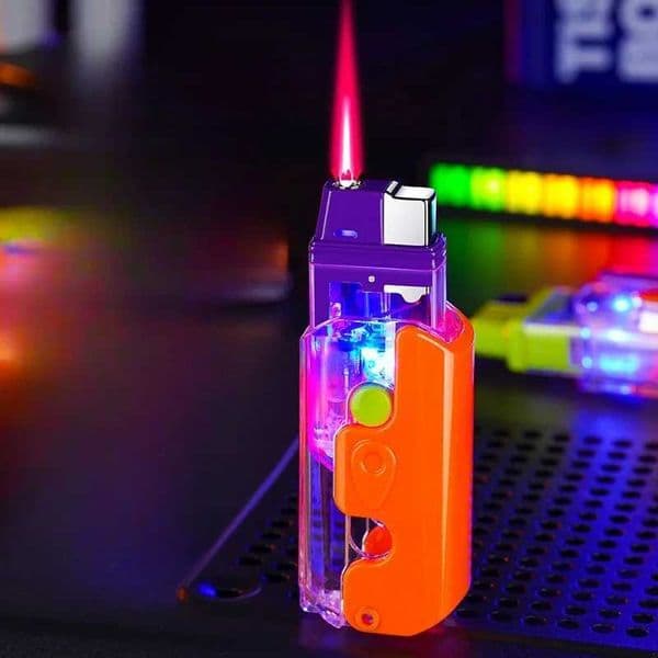 New refillable butane gas lamp pink torch spray flame windproof cold lamp LED lamp cute smoking accessory small toolXJ250407