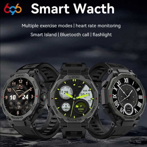 1.52-inch Mens Sports Outdoor Fitness LED Flashlight e-Tooth Call Smart Watch Heart Rate Health Voice Assistant SOS 2025 Smart WatchXJ250408