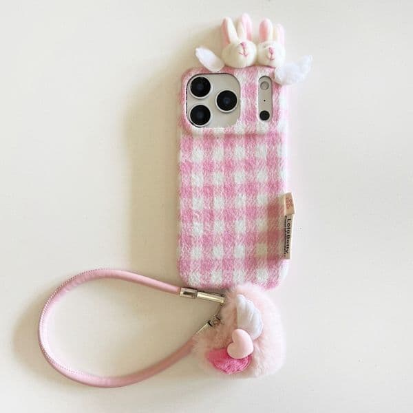Autumn Winter Rabbit Head Solid Color Phone Case Compatible with iPhone 17/16 Pro Simple Anti-drop iPhone 15/14 Cartoon