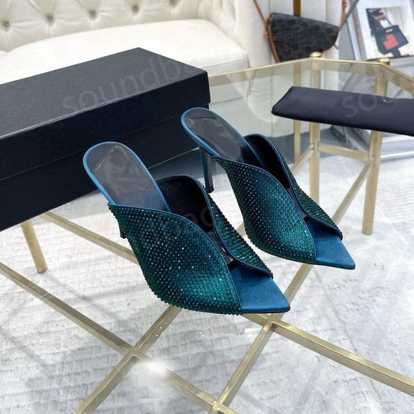 Designer Silk Satin High Heels with Sparkling Crystals - 2024 SS Ladies Formal Party Footwear Rhinestone Stiletto with Genuine Leather Bottom shoe