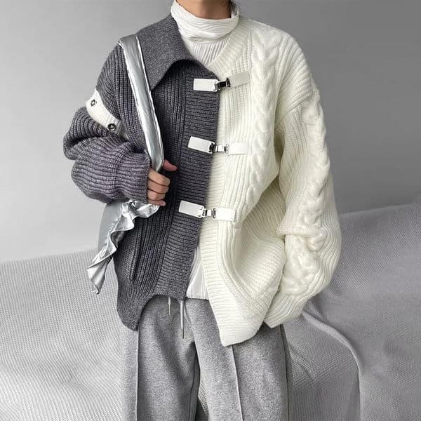 Sweater Men Y2k Splicing Button Knitted Jacket Niche Streetwear Soft Knitwear Autumn Personality Youthful Casual Mens Clothing 251105