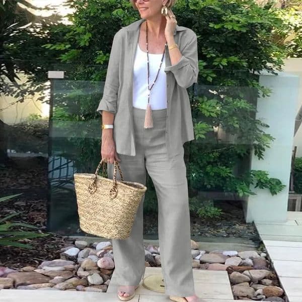 Lady Fashion Suit Coat 2 Piece Sets For Women Elegant Office Womens Clothing Solid Long Sleeve TopsLong Pants Outfits 251107BANJIA