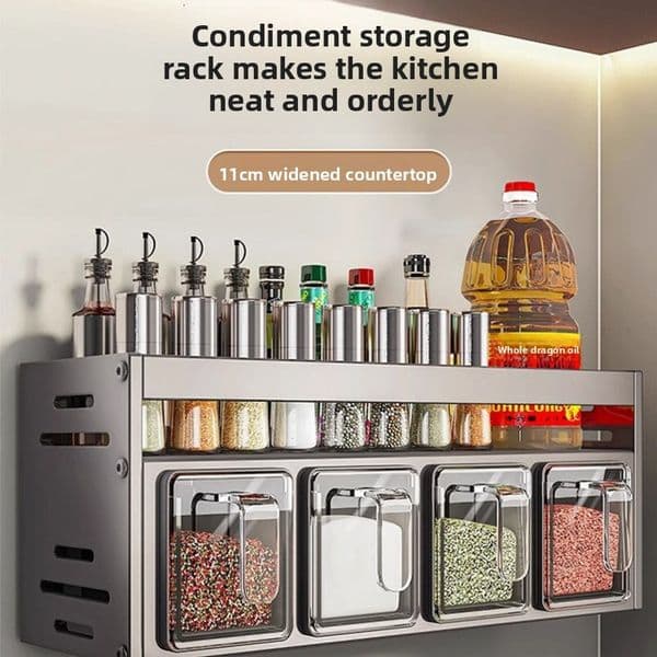 Kitchen Storage Rack No-Drill Wall-Mounted Household Multi-Functional Jar Set Spice Box