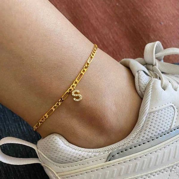 Tiny A-Z Womens Initial Letter Foot Bracelet Stainless Steel Gold Letter Alphabet Cuban Link Foot Bracelet Boho Jewelry GiftXJ250408
