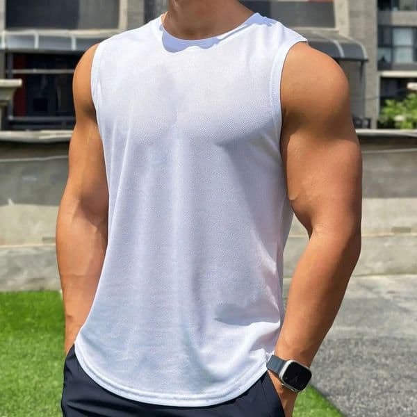 Summer Trend Mens Ring Neck Mesh Eye Sports Shirt Sleeveless Tank Top Quick Drying 250403