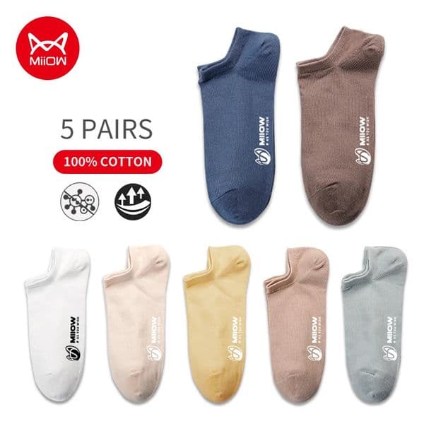 MiiOW 5 PairsLot Pure Cotton Men Socks Breathable Low Cut Casual Ankle Summer Print Sweat Set 251107BANJIA