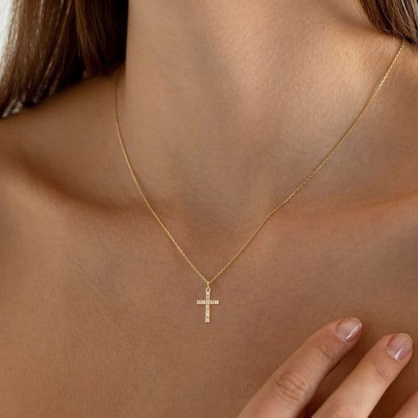 2025 Choucong Cross Pendant Simple Fashion Jewelry 14K Gold Fill Titanium Steel Round Cut 5A Zircon CZ Diamond Gemstones Party Women Clavicle Necklace Never Fade