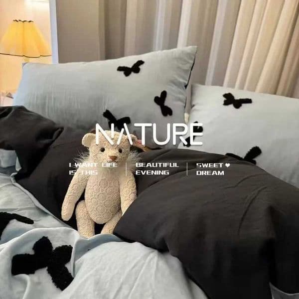 Lightweight luxury new blue bow duvet cover washing embroidery bedding acid piece set bedroom girl bedding soft and warm X2504081